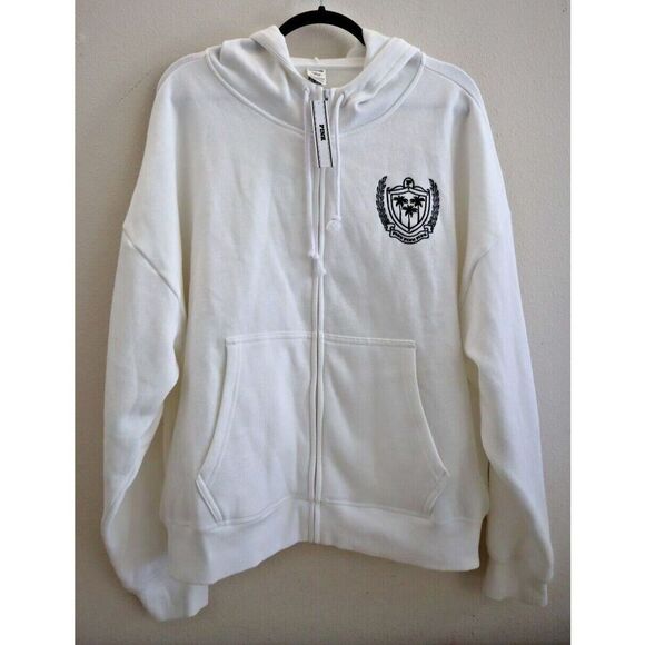 Pink x Victoria's Secret Women's Sz XL White Ivy Fleece Campus Full Zip Hoodie - Picture 1 of 8